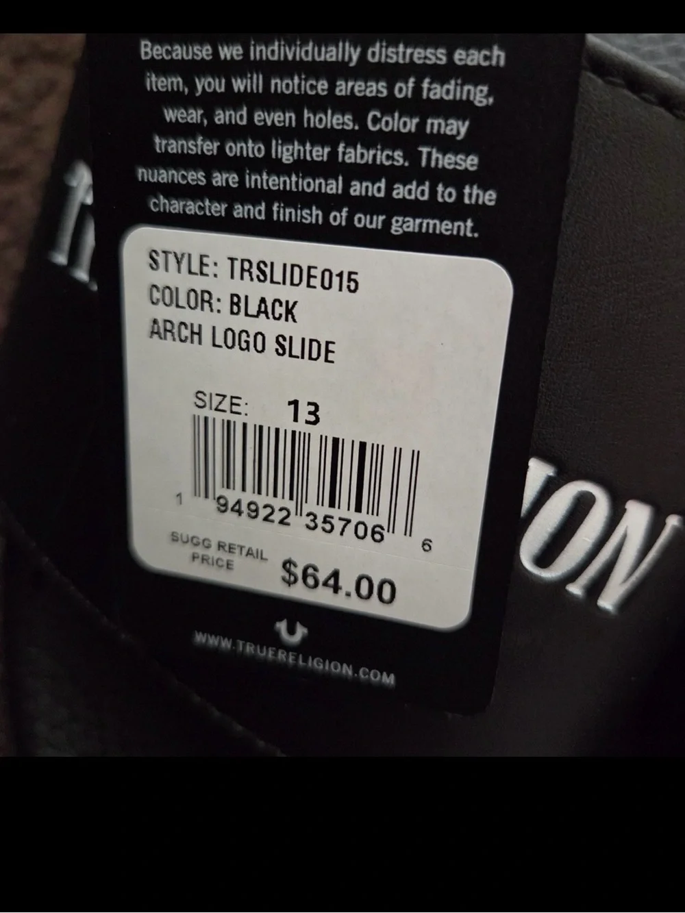 NWT $64 True Religion slides sz 12